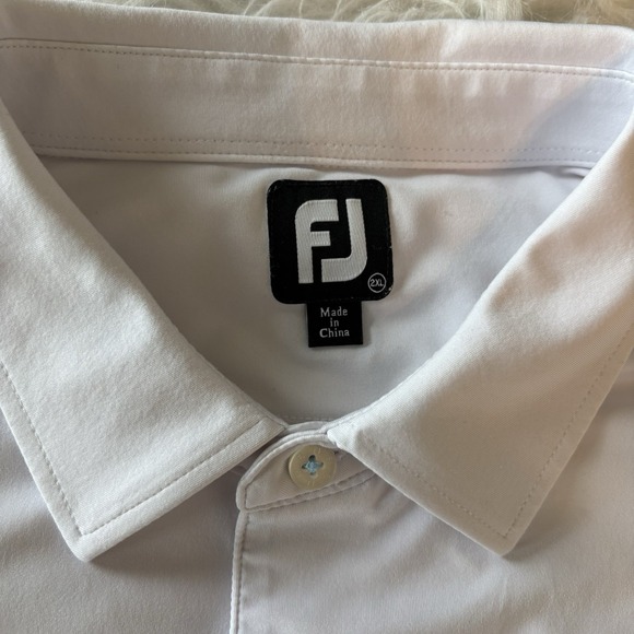 FootJoy Polo Shirt Mens 2XL White Blue Striped Collar Golf Performance Stretch - Picture 2 of 7